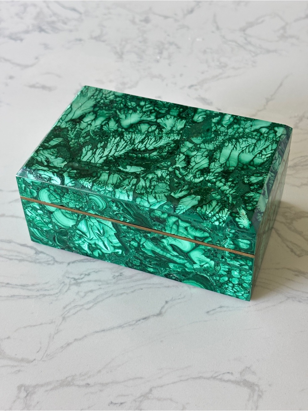 Vintage Malachite Stone Handcrafted Trinket Box